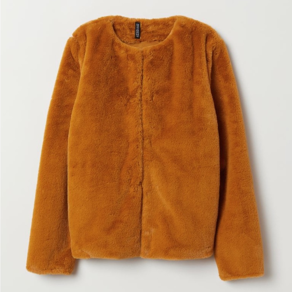 H&M Faux Fur Jacket in Mustard Yellow